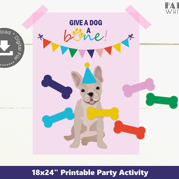Give a Dog a Bone Puppy Party Game Printable Activity Pin The Tail On The Donkey Girls Birthday Party Decor Puppy Adoption PWL6P PWL3