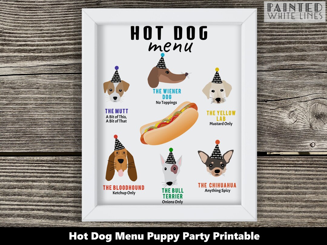 Hot Dog Bar Menu Sign Puppy Party Food Sign Printable Puppy Birthday Hot Dog Bar Menu Sign Puppy Party Food Sign Printable Puppy Birthday
