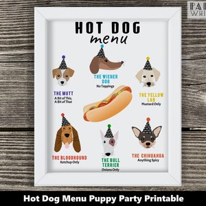 Hot Dog Bar Menü Zeichen Welpen Party Essen Zeichen Welpen Geburtstag Hund Geburtstag Junge Geburtstag einfach Party Dekor PHL18BW