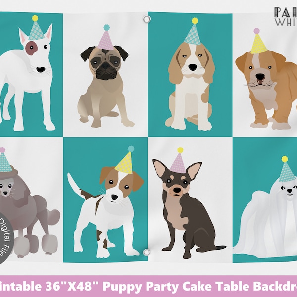 Puppy Party Birthday Banner Puppy Dog Backdrop Sign Digital File Adopt a Puppy Adoption Girl Photo Prop Backdrop Doggy Pawty Printable PWL6