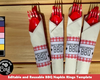 Printable Backyard BBQ Napkin Ring Template | BBQ Napkin Holder | Summer BBQ | Bbq Party | Barbecue Party Barbecue Decorations Download pwl8