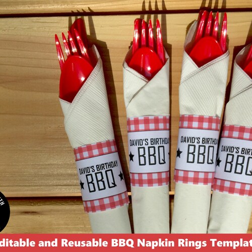 Printable Backyard BBQ Napkin Ring Template BBQ Napkin Etsy