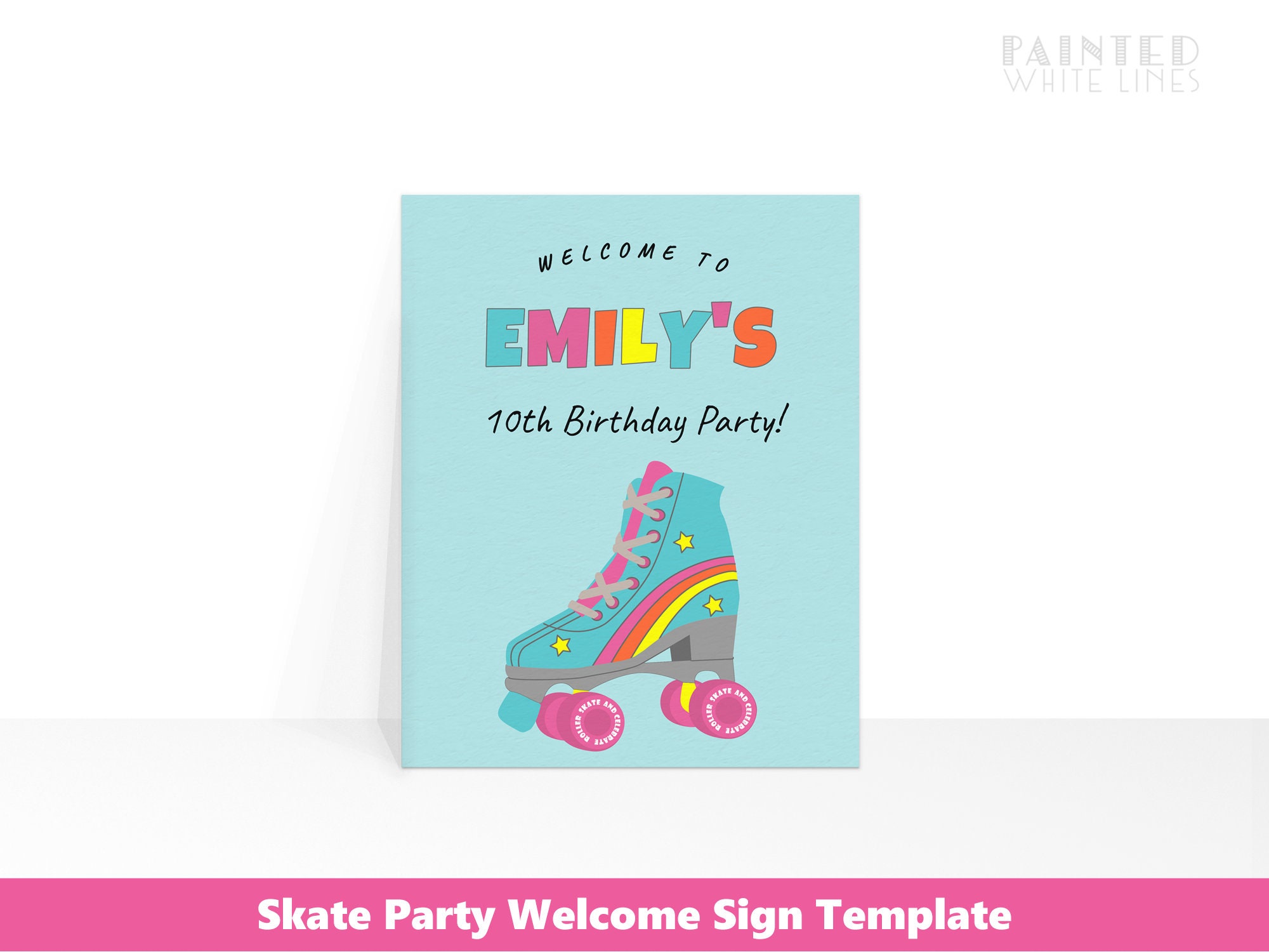 Roller Skating Party Welcome Sign Corjl Template 8x10 and Poster Sizes ...