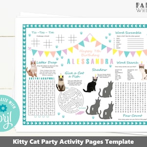 Kitty Cat Party Birthday Activity Kids Activity Sheet Printable Editable Template Coloring Sheet Activity Pages Kids Coloring Sheet PWL7