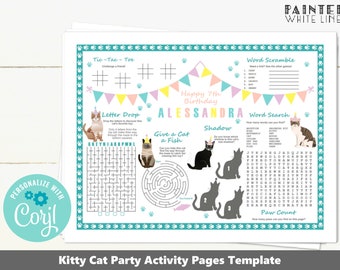 Kitty Cat Party Birthday Activity Kids Activity Sheet Printable Editable Template Coloring Sheet Activity Pages Kids Coloring Sheet PWL7