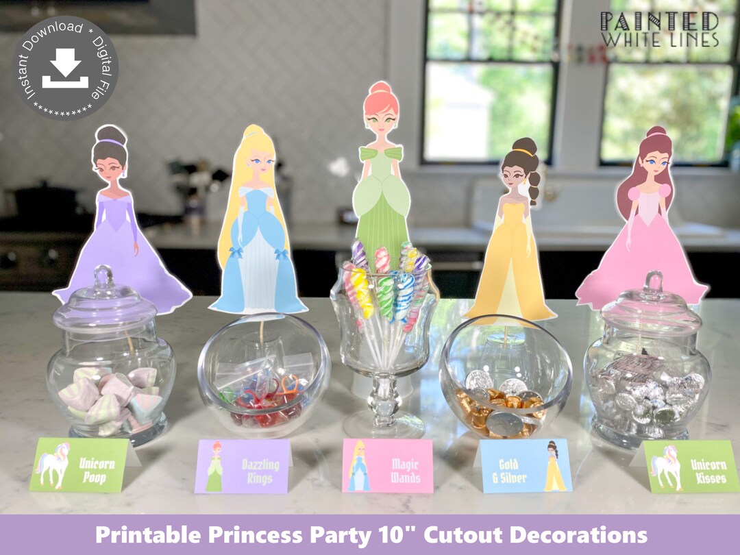 Princess Party Decor Cutouts 5 Hand Drawn Princesses and Unicorn 10 ...