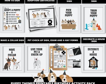 Boys Dog Party Theme Activities Adopt a Puppy Party Adoption Center Station Package Digital Printable Files Instant Download PWL18BW