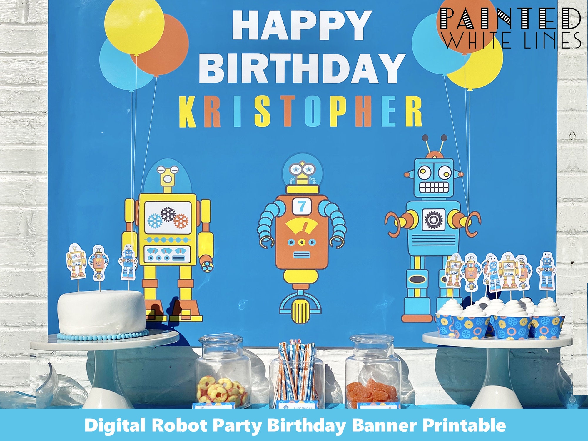 Robot Birthday Banner Digital File Robot Party Sign Robot | Etsy