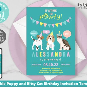 Adopt a Pet Birthday Party Invitation Template Editable Print Text Email Pet Birthday Invite Pet Adoption Party Invites Pet Pawty Corjl PWL4
