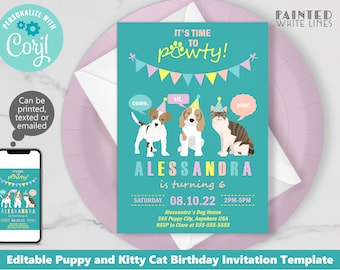 Adopt a Pet Birthday Party Invitation Template Editable Print Text Email Pet Birthday Invite Pet Adoption Party Invites Pet Pawty Corjl PWL4