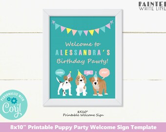 Puppy Party Welcome Sign Printable 8x10 Dog Sign Birthday Welcome Sign Editable Party Signs Dog Birthday Decorations Birthday PWL6