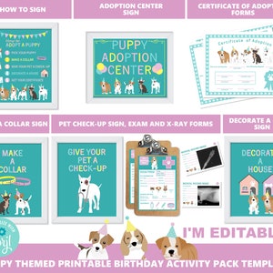 EDITABLE Adoptar un paquete de estación de adopción de cachorros Actividades de fiesta de cachorros Centro de adopción de cachorros Archivos imprimibles digitales Descarga instantánea PWL6
