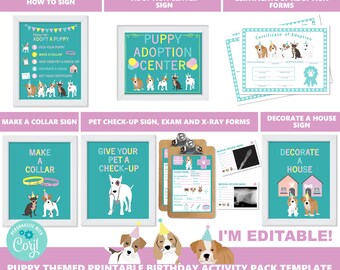 EDITABLE Adopt a Puppy Party Activities Puppy Adoption Station Package Puppy Adoption Center Digital Printable Files Instant Download PWL6