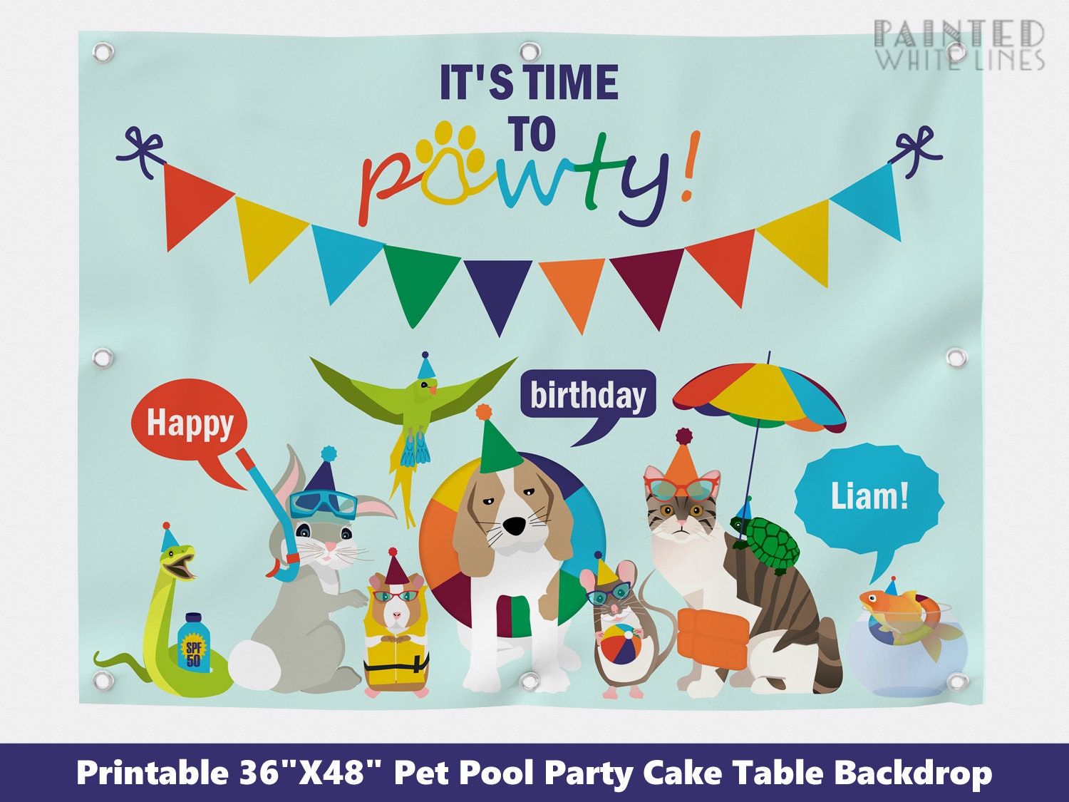 Pet Pool Party Theme Banner Birthday Backdrop Pet Party Sign Digital Adopt a Pet Adoption Boy Petting Zoo Backdrop Pawty