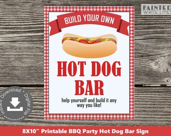 Hot Dog Bar Signage BBQ Party Printable Decor Digital Party Hotdog Picnic Party Backyard BBQ BaByQ PWL8