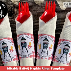 BaByQ Shower Serviettenring Vorlage Printable Backyard BBQ Baby Shower Serviettenhalter Coed BaByQ Dekorationen Barbecue Barbeque Download pwl8