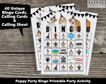 Boys Dog Bingo Game Printable Kids Game Bingo Cards Classroom Puppy Party Game Activity Instant Download Decorations Girls PWL18BW