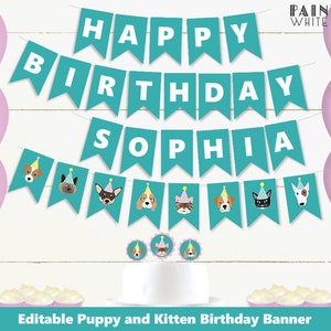 Printable Pet Party Birthday Bunting Banner Girls Birthday Decorations Adopt a Pet Party Supplies Pet Adoption Party Decor Kids PWL4 image 1