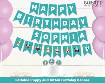 Printable Pet Party Birthday Bunting Banner Girls Birthday Decorations Adopt a Pet Party Supplies Pet Adoption Party Decor Kids PWL4