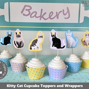 Cat Cupcake Topper Printable Cupcake Toppers Printable kitty Cupcake Toppers Cat Theme Cupcake Toppers Kitty Party Cupcakes PWL7