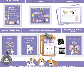 Purple Adopt a Puppy Party Activities Puppy Adoption Station Package Puppy Adoption Center Digital Printable Files Instant Download PWL25
