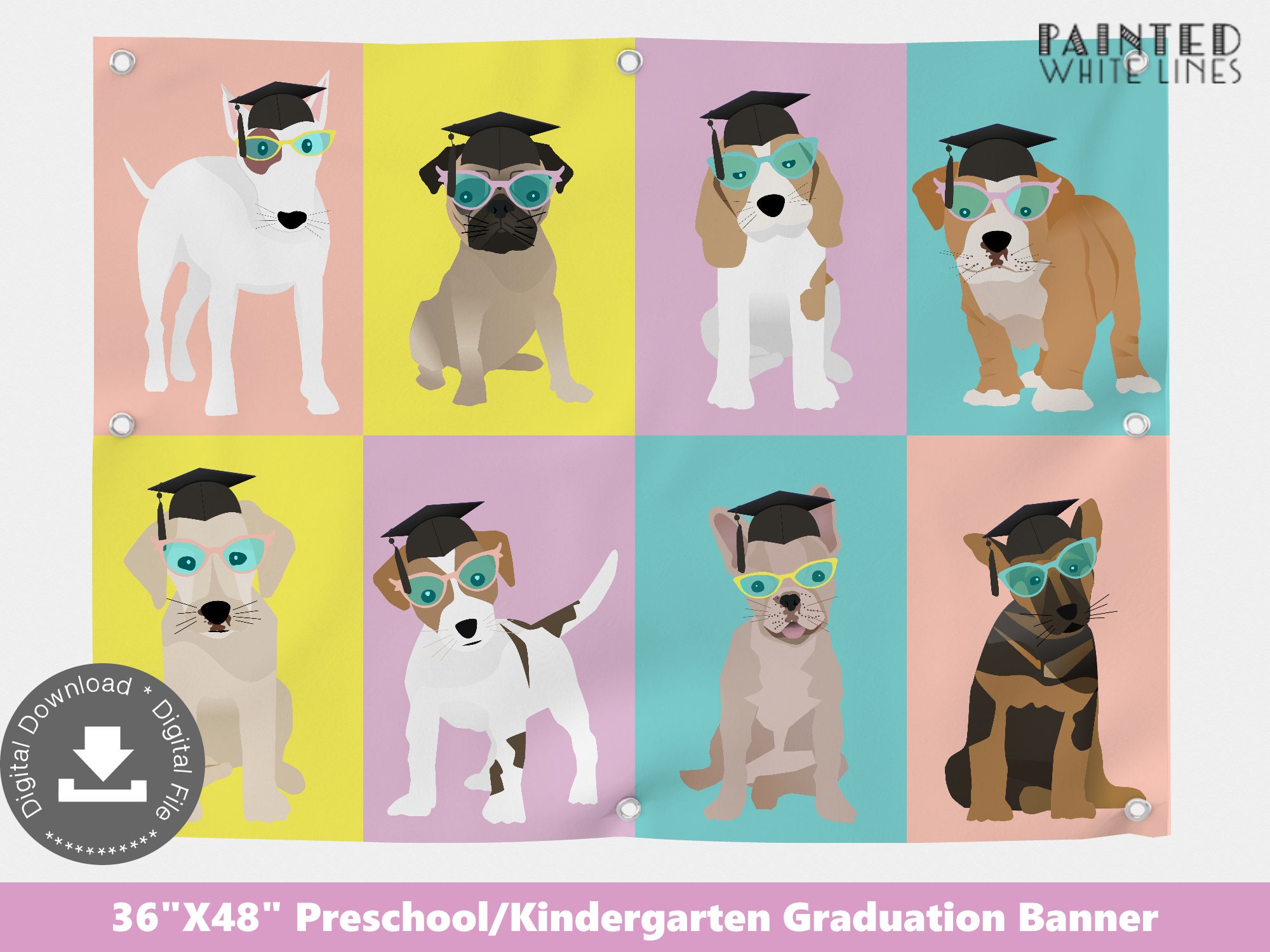 Preschool Kindergarten Graduation Party Banner Futures so Bright I Gotta Wear Shades Cake Table Backdrop PWL6 PWL25