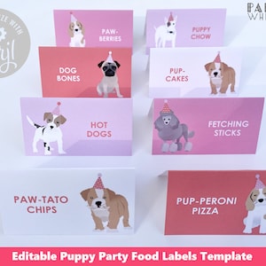 Puppy partij voedseletiketten afdrukbare partij gunst tas topper sjabloon puppy verjaardagsfeestje hond verjaardag meisjes verjaardagsfeestje decoraties PWL20