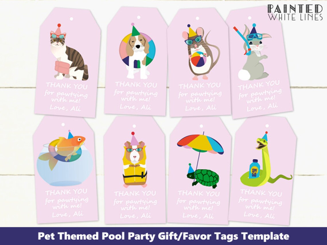 Pool Party Favor Tags Editable Printable Gift Tags Corjl Template ...
