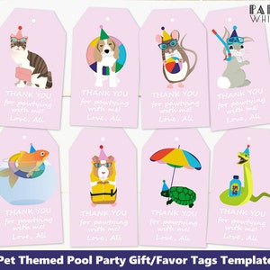 Pool Party Favor Tags Editable Printable Gift Tags Corjl Template Instant Download Party Favors PWL3P