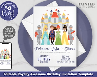 Princess Knight Invite Royally Awesome Birthday Invitation Template Prince Dress Up Costume Printable Textable Digital Girl Boy Party PWLRA