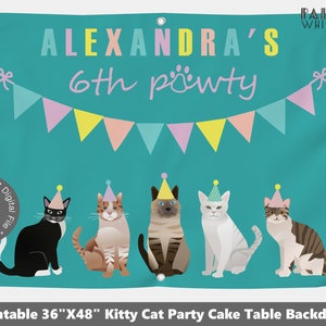Kitty Cat Birthday Banner Cat Party Backdrop Sign Digital File Adopt a Cat Adoption Girl Photo Prop Backdrop Cat Pawty Printable PWL7