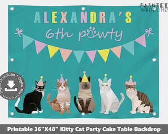 Kitty Cat Birthday Banner Cat Party Backdrop Sign Digital File Adopt a Cat Adoption Girl Photo Prop Backdrop Cat Pawty Printable PWL7