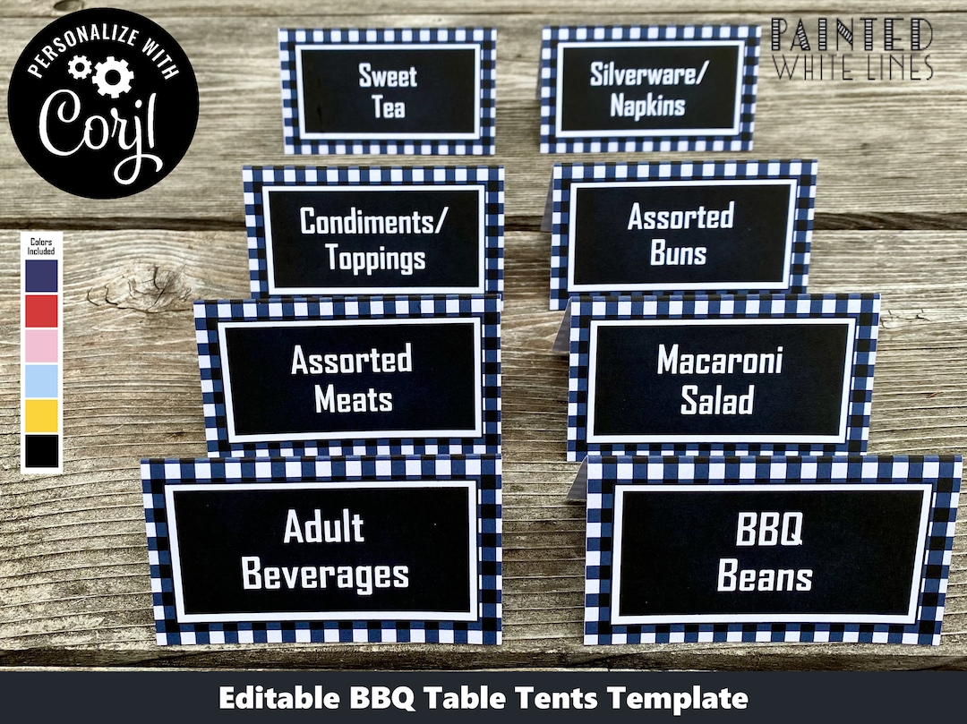 Backyard BBQ Table Tents Template Black and White BBQ Food Labels I Do ...