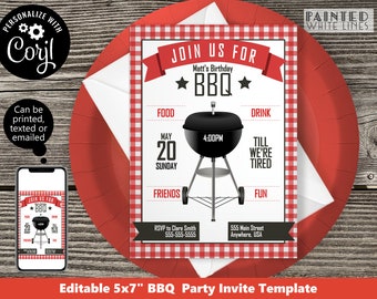 Printable Backyard BBQ Invitation Family Reunion Invitation Summer BBQ Party Barbecue Party Invite Charcoal Grill Barbecue Birthday pwl8
