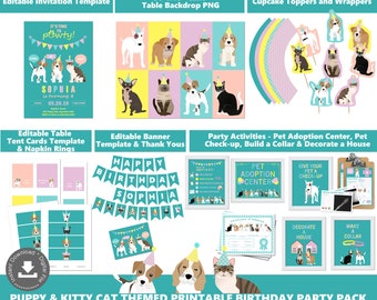 Girls Adopt a Pet Party Instant Download Girls Birthday Party Decor Pet Adoption Party Pet Theme Birthday Printables Dog Cat Party PWL4