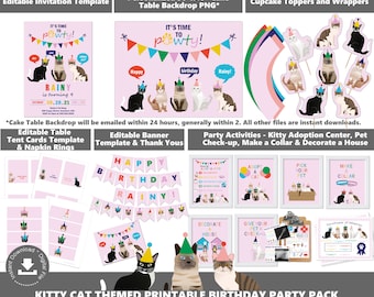 Kitty Cat Party Printables Natychmiastowe pobranie PWL7P