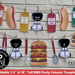 BBQ Party Banner Pièce maîtresse Photo Props Découpes Modifiable Imprimable BBQ Décorations Backyard BBQ Enfants Fête D'anniversaire Hot Dog BaByQ PWL8