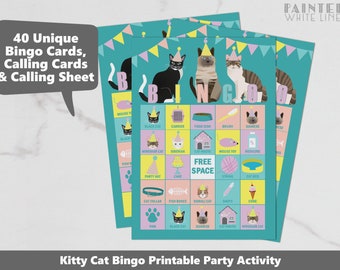 Kitty Cat Bingo Game Printable Bingo Game Bingo Cards Party Game Activity Instant Download Black Cat Siamese Siberian Decorations Girls PWL7