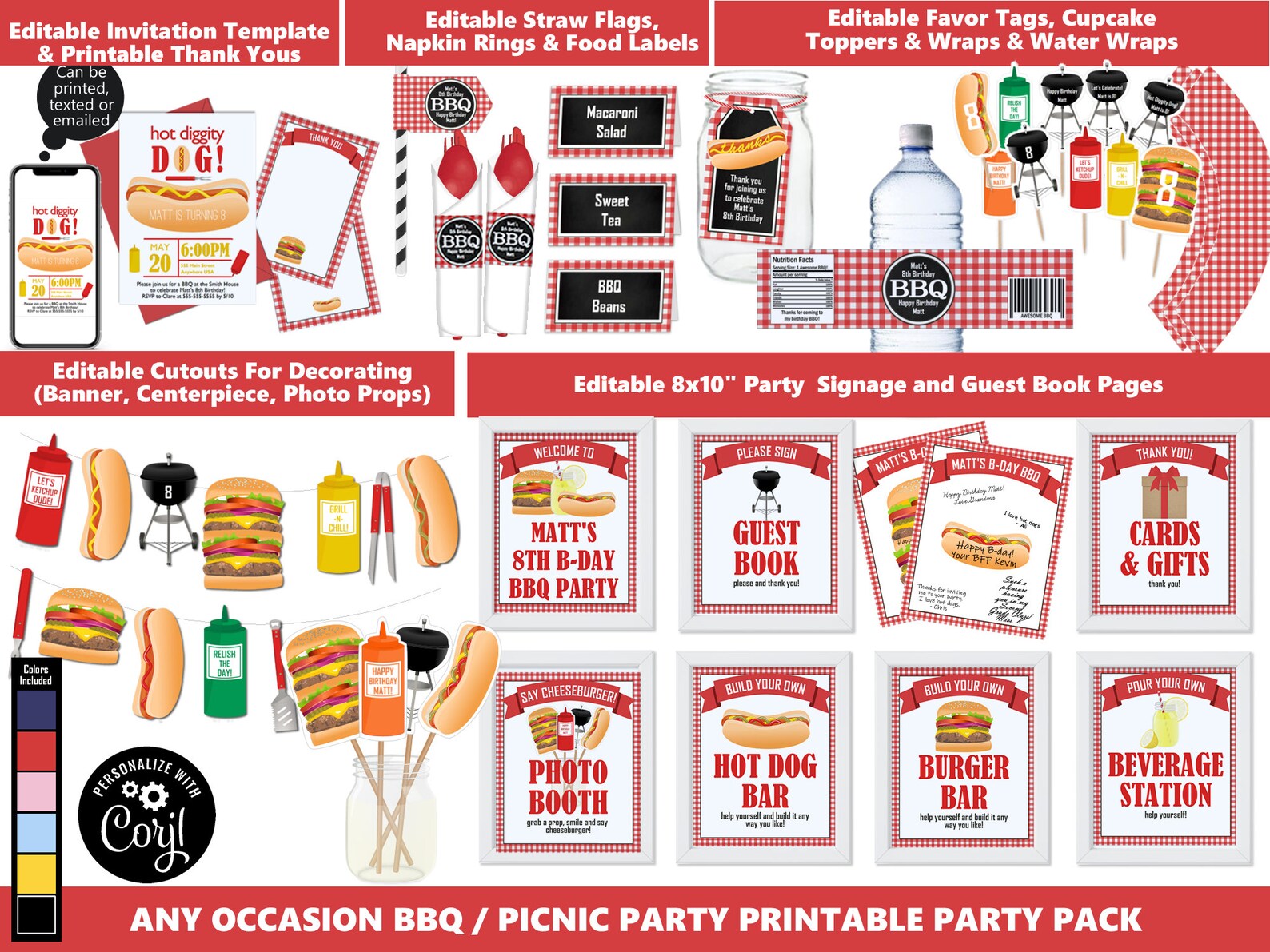 Editable Backyard BBQ Party Package Invite Decor Printable Template ...