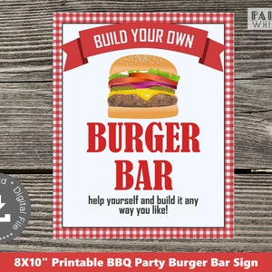 Burger Bar Signage BBQ Party Printable Decor Digital Party Cheeseburger Picnic Party Backyard BBQ BaByQ PWL8