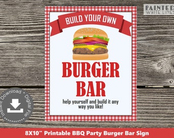 Burger Bar Signage BBQ Party Printable Decor Digital Party Cheeseburger Picnic Party Backyard BBQ BaByQ PWL8