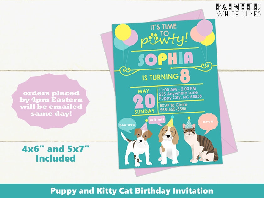 Printable Pet Birthday Invitation Pet Party Invitation Adopt a Etsy