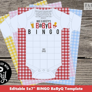 BaByQ Bingo Shower Games Template Personalizable Printable Backyard BBQ Baby Shower Coed Sprinkle BaByQ Activity Barbecue Barbeque pwl8
