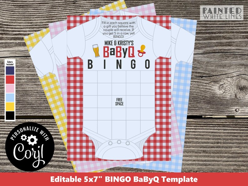 BaByQ Bingo Shower Games Template Personalizable Printable Backyard BBQ Baby Shower Coed Sprinkle BaByQ Activity Barbecue Barbeque pwl8 image 1
