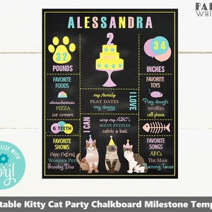 Cumpleaños hito tablero plantilla 8x10 hito pizarra signo kitty gato fiesta imprimible cumpleaños adoptar un gato fiesta niñas cumpleaños PWL7