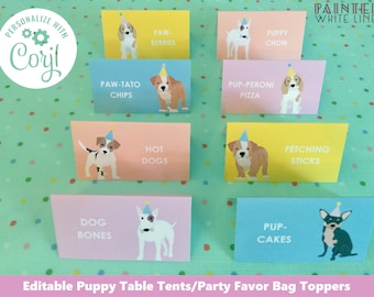 Puppy Party Food Labels Printable Party Favor Bag Topper Template Puppy Birthday Party Dog Birthday Girls Birthday Party Decor PWL6 PWL25
