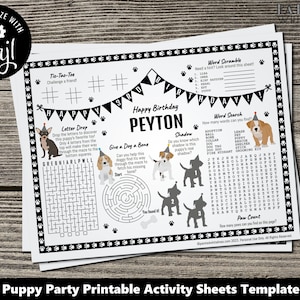 Kids Activity Sheet Editable Printable Puppy Dog Party Any Occasion Corjl Template Coloring Sheet Activity Pages Kids Coloring Sheet PWL18BW