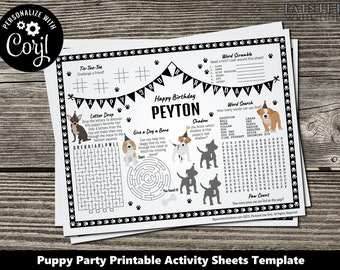 Kids Activity Sheet Editable Printable Puppy Dog Party Any Occasion Corjl Template Coloring Sheet Activity Pages Kids Coloring Sheet PWL18BW