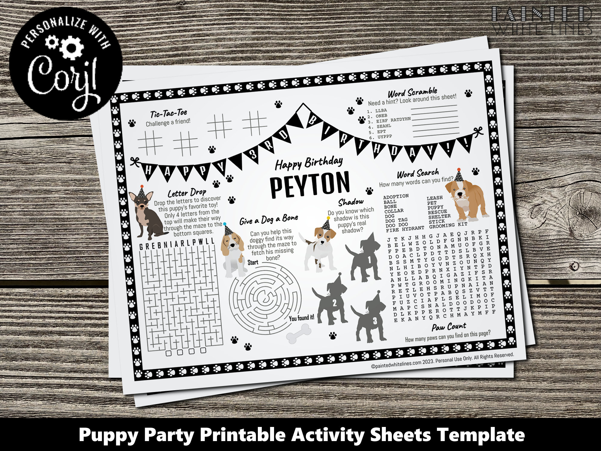 Kids Activity Sheet Editable Printable Puppy Dog Party Any Occasion ...