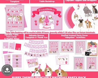 Pink Puppy Dog Theme Birthday Party Instant Download Girls Birthday Party Decor Dog Adoption Party Adopt a Dog Printables Puppy Party PWL20